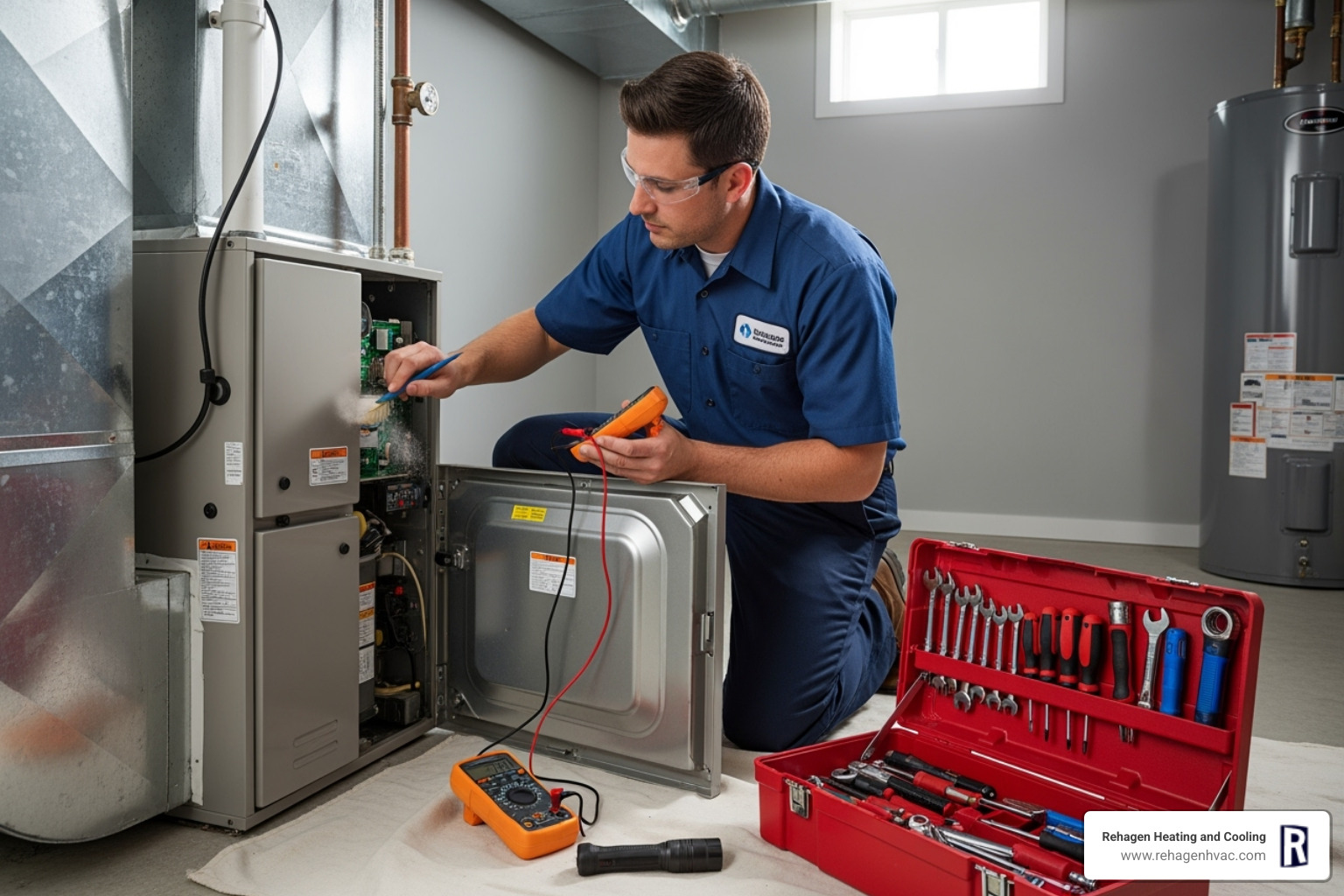 technician performing routine furnace maintenance - emergency furnace repair jefferson city