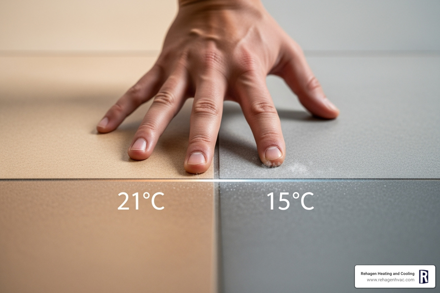 person touching cold section of a heated floor - radiant floor heating repair columbia