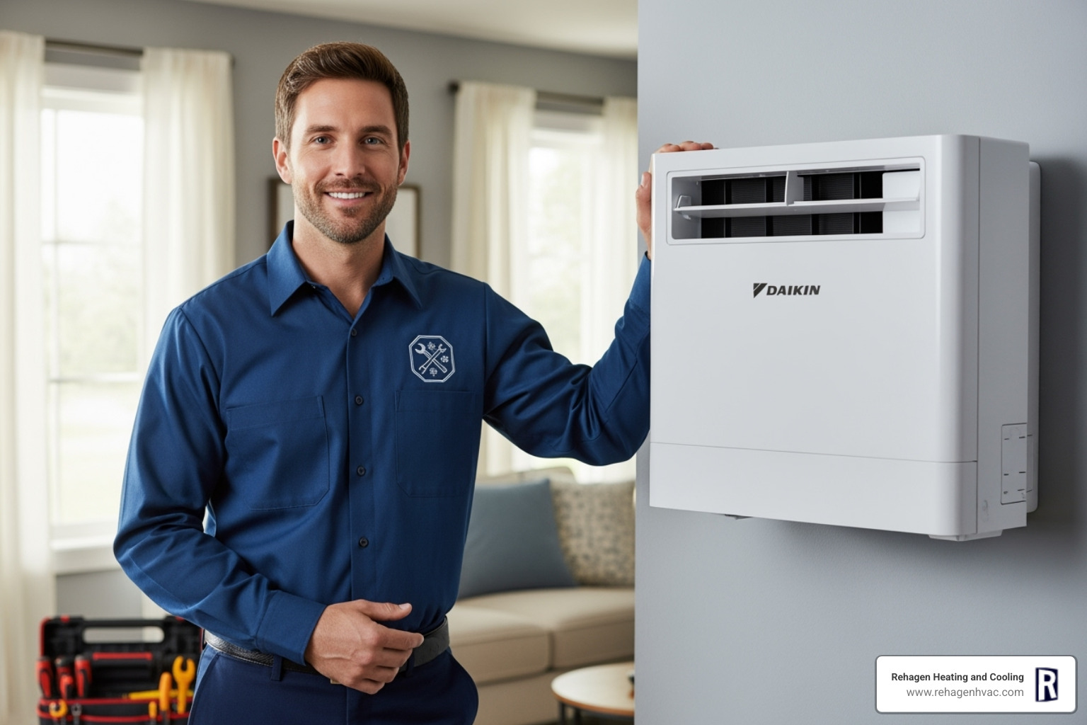 Rehagen Heating & Cooling logo with "Daikin Comfort Pro" badge - daikin mini split repair jefferson city