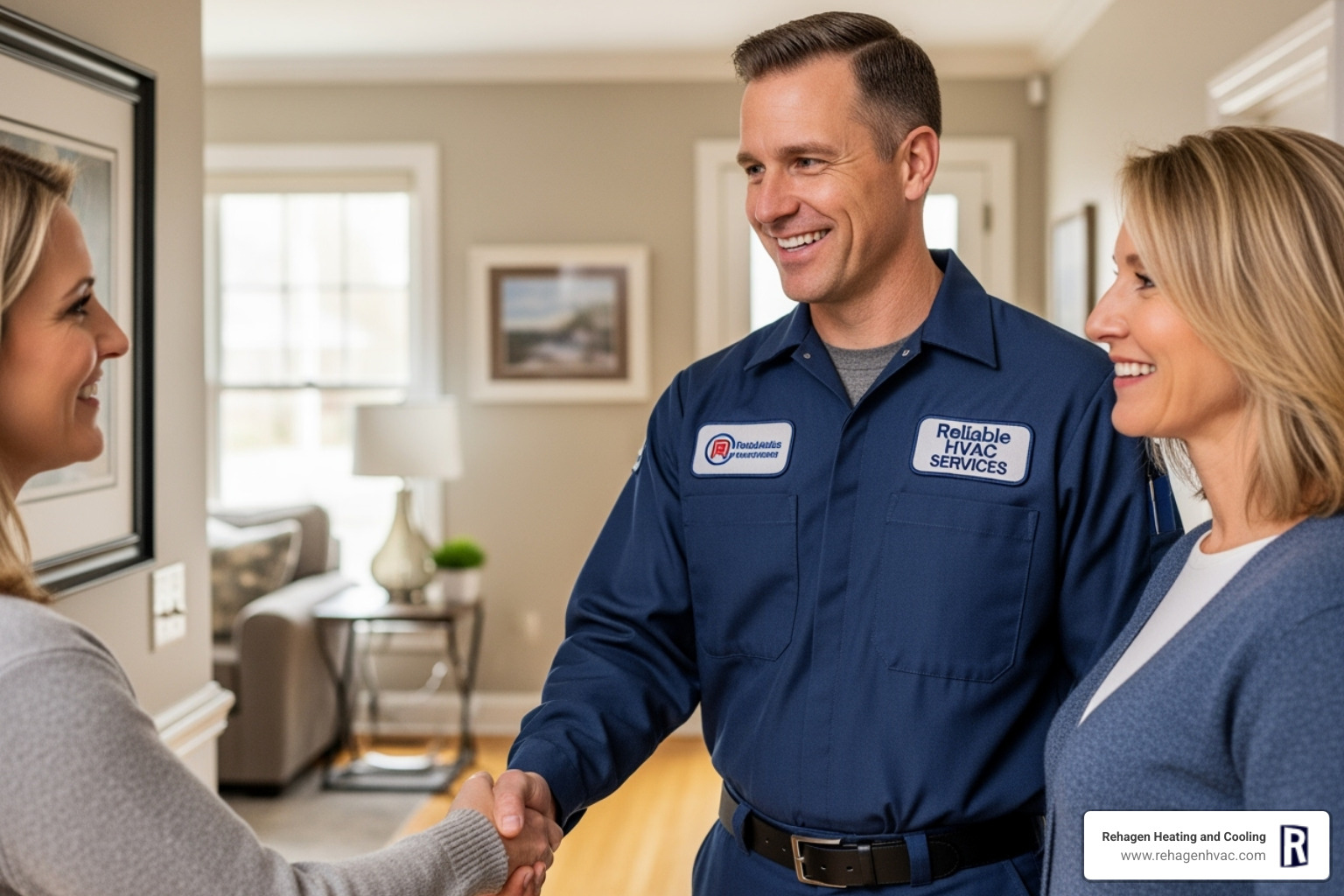 HVAC technician shaking hands with homeowner - ac maintenance westphalia