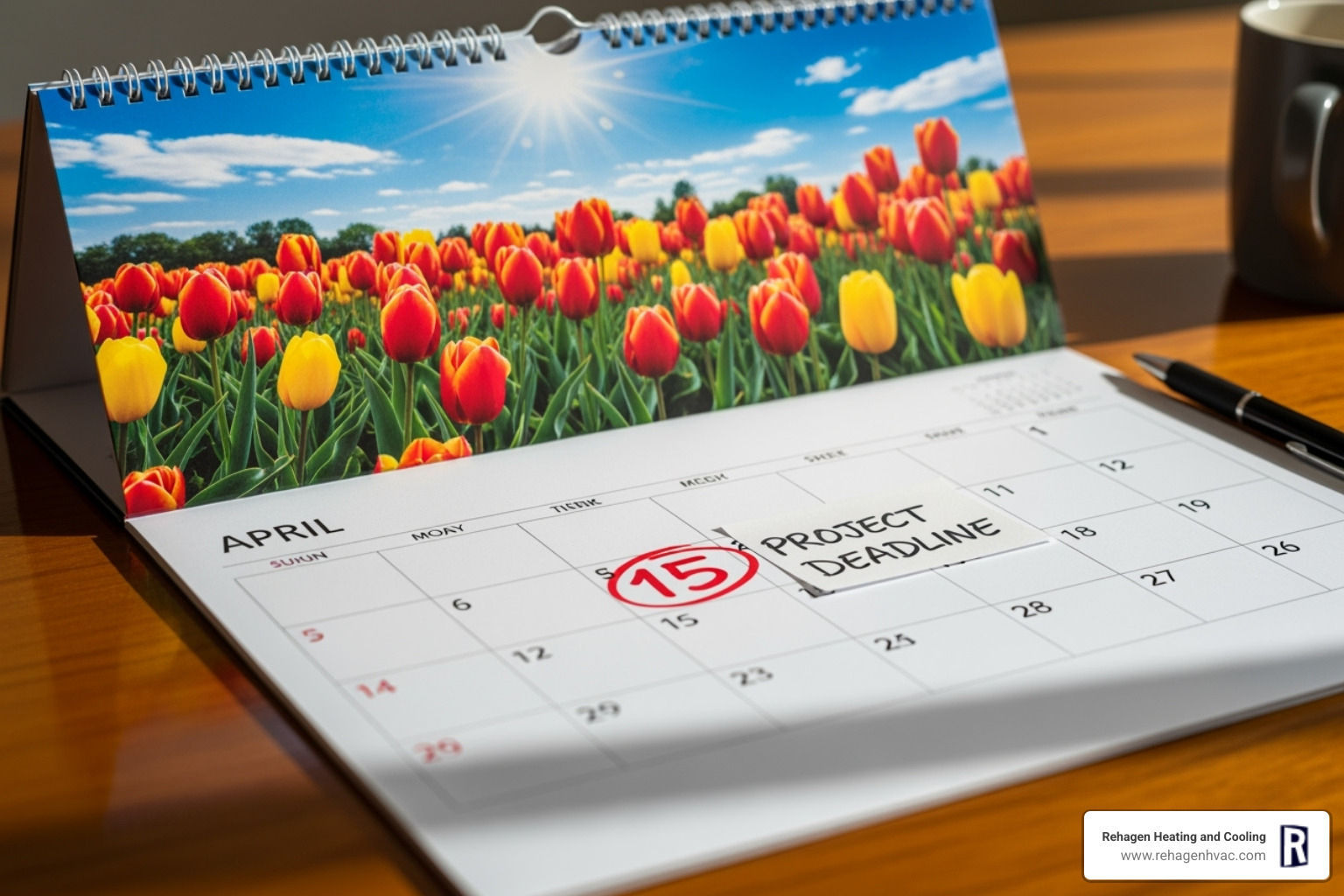 calendar with AC maintenance appointment circled in spring - ac maintenance westphalia