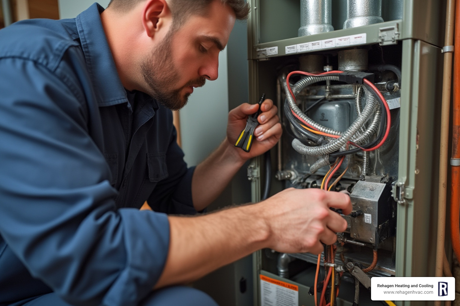 A technician performing a furnace tune-up, checking components and ensuring optimal performance - furnace repair jefferson city