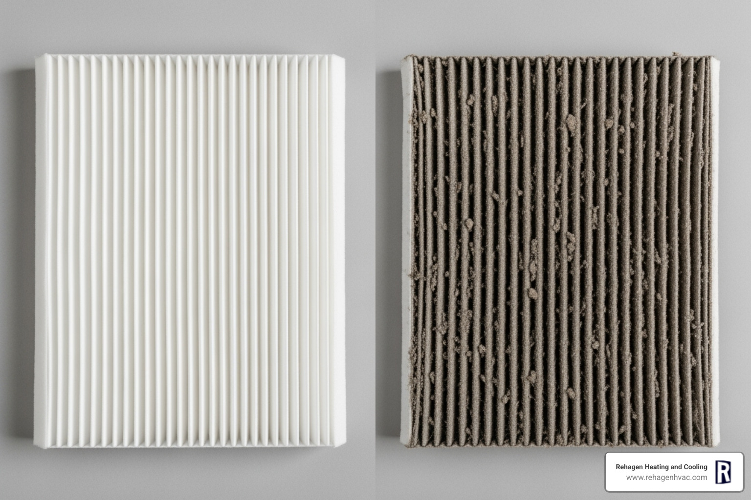 A clean air filter next to a dirty, clogged one, highlighting the contrast - air conditioning repair westphalia