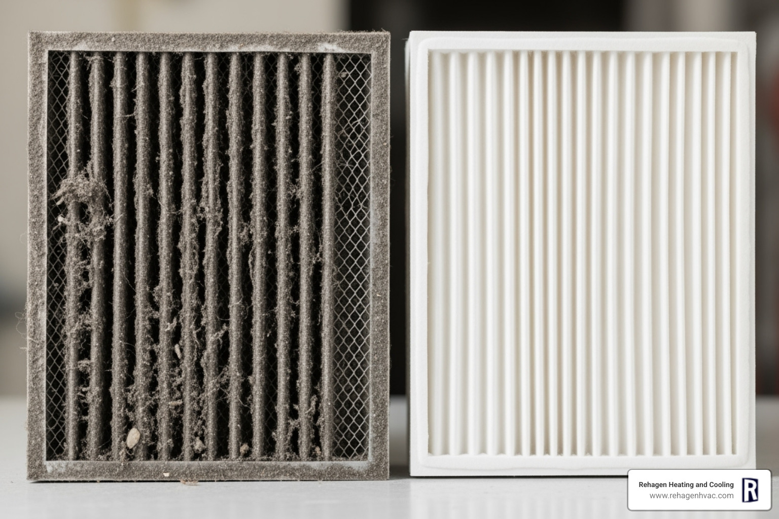 of a dirty furnace filter next to a clean one - emergency heating service jefferson city of a dirty furnace filter next to a clean one - emergency heating service jefferson city
