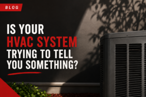 Technician inspecting a residential HVAC system during a preventative maintenance visit.